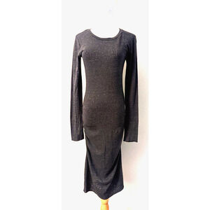 Aritzia Community sz M Linen Blend Slub Bodycon Knit Dress gray ls stretchy 2457